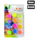 Neon Acrylic Paint Set - 12 Piece + Paint Brush